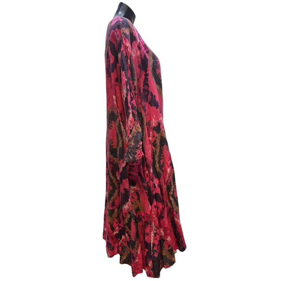 Made In Italy Linen Bohemian Midi Dress Pink Purple Brown L - Picture 3 of 6